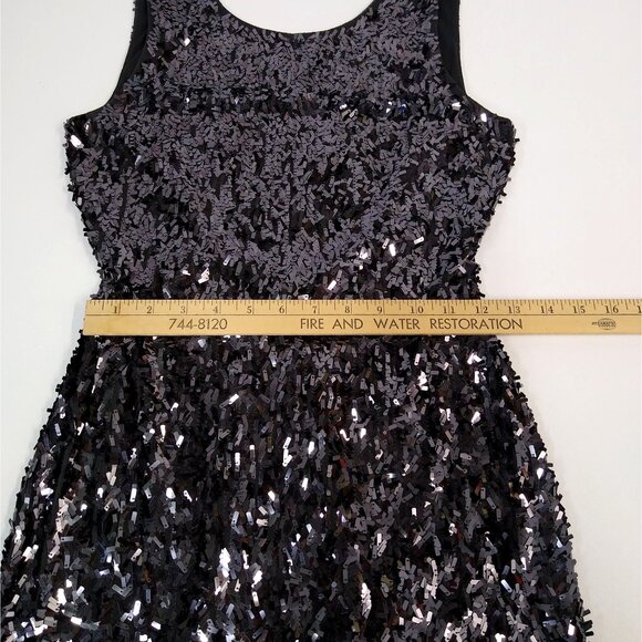Express Black Sequin Mini Dress XS Chest 30" Sleeveless Shimmer 100% Polyester - Picture 10 of 12